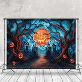 Aperturee - Aperturee Pumpkin Moon Cemetery Trees Halloween Photo Backdrop